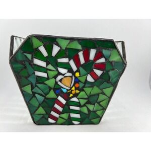 Vintage Stained‎ Leaded Glass Mosaic Candy Canes Candle Holder Craftsmen